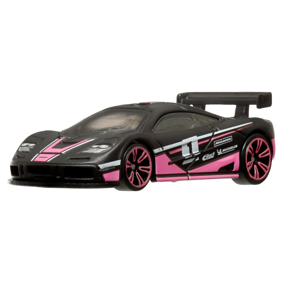 Modèle Hot Wheels néon bleu avec design aérodynamique en vue latérale