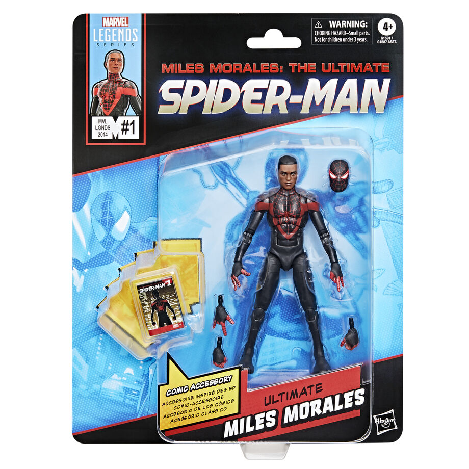 Vue de face de la figurine Marvel Legends Spider-Man Miles Morales de 15cm articulée par HASBRO