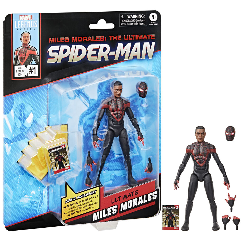 Accessoires inclus : comic book en plastique visible à côté de la figurine Spider-Man