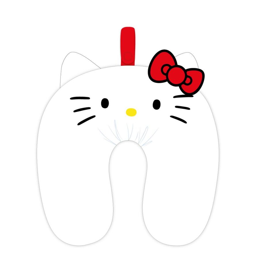 Coussin de voyage Hello Kitty CERDÁ en polyester, dimensions 33x33x9,5cm, design confortable et coloré.