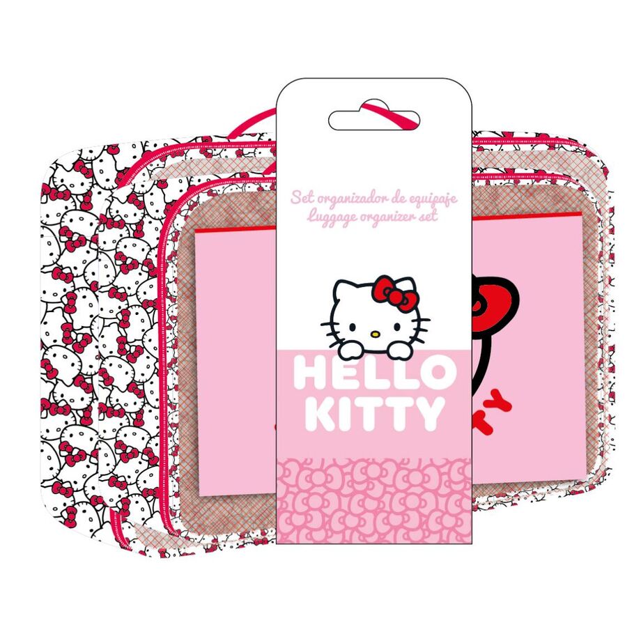 Trousse de voyage Hello Kitty CERDÁ vue de face avec motif coloré sur fond rose