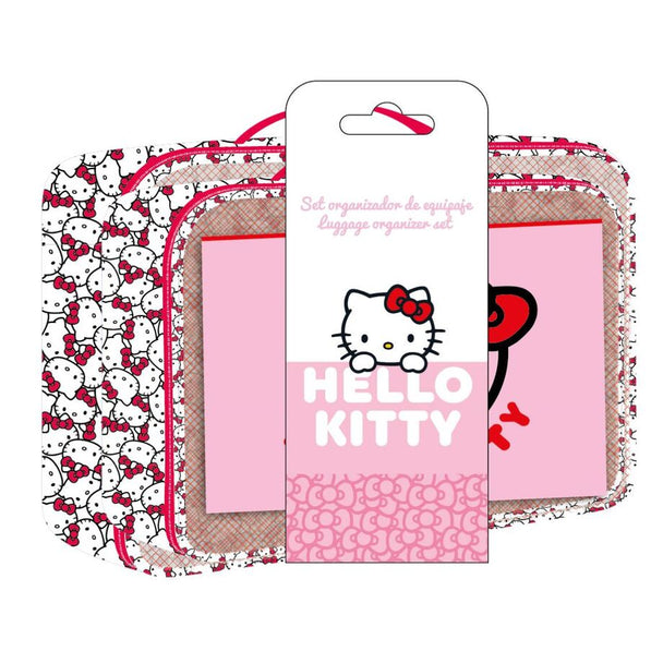Trousse de voyage Hello Kitty CERDÁ vue de face avec motif coloré sur fond rose