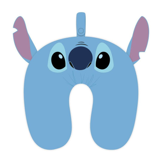 Coussin neck Disney Stitch CERDÁ bleu en polyester, dimensions 33x33x9,5 cm, idéal pour voyage et confort du cou.