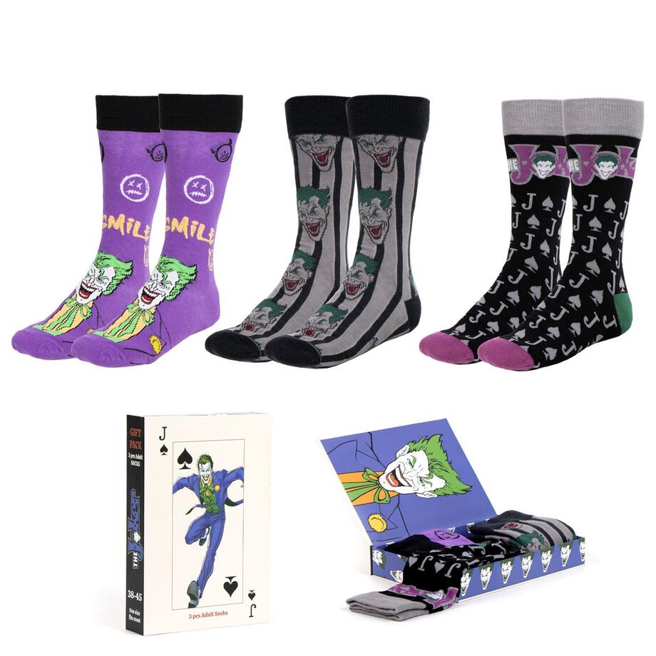 Pack de 3 chaussettes adultes Joker DC Comics CERDÁ taille 38-45 vue d'ensemble