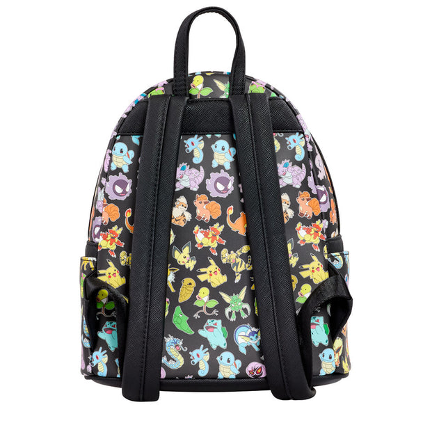 Détail des bretelles ajustables et de la texture du sac à dos Loungefly Pokémon
