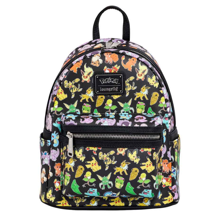 Vue latérale montrant la profondeur et les compartiments du sac à dos Loungefly Pokémon
