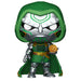 Vue rapprochée de la figurine Funko POP Doctor Doom Marvel Rivals montrant les détails précis du personnage