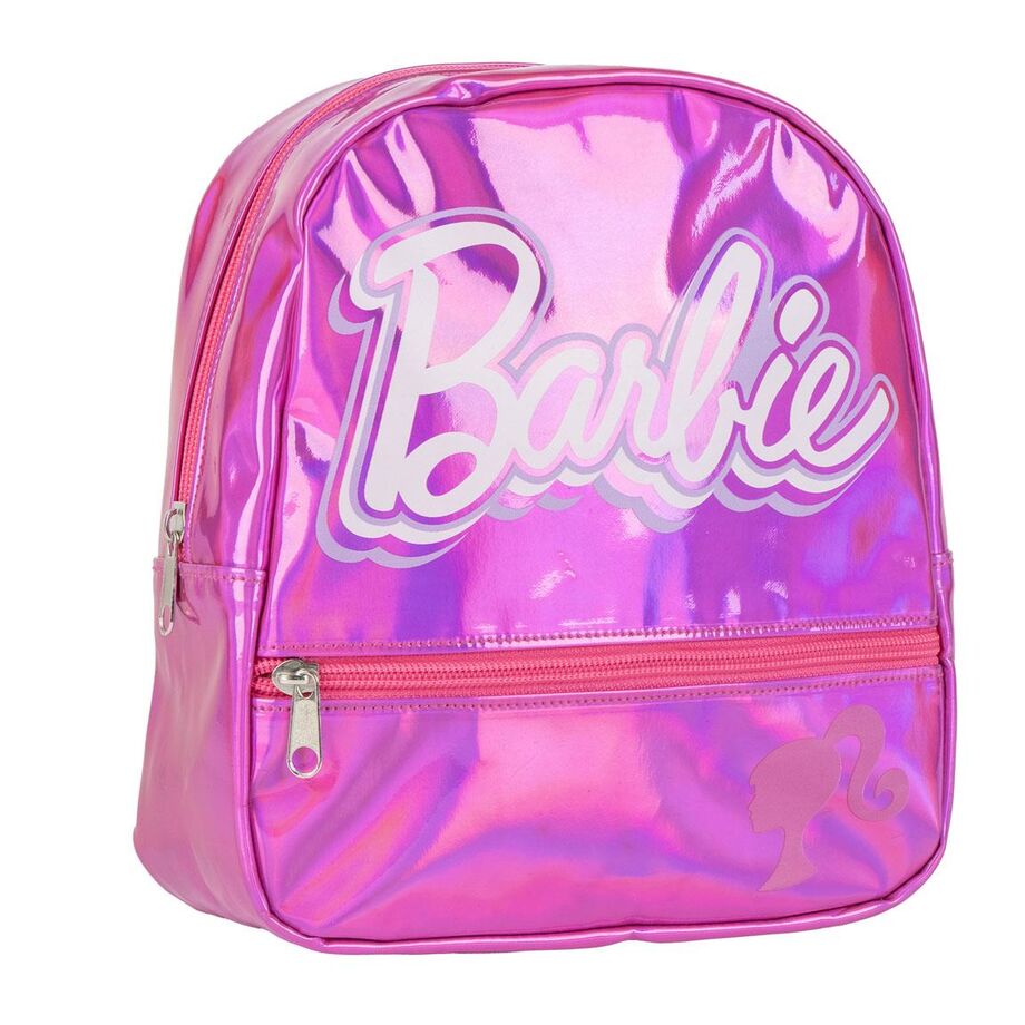 Sac à dos Barbie casual CERDÁ de couleur rose avec motifs Barbie, dimensions 23x20x8 cm, vue avant.