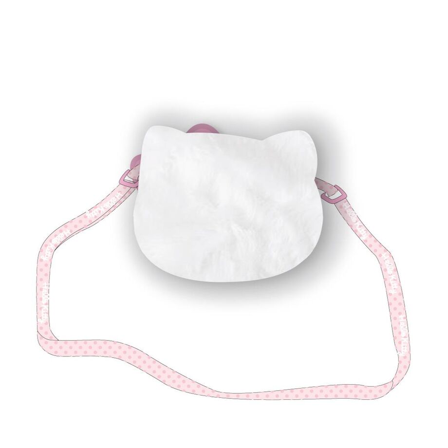 Zoom sur le tissu peluche du sac Hello Kitty CERDÁ montrant la texture moelleuse et les finitions
