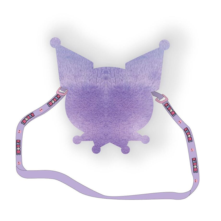 Zoom sur le sac Hello Kitty Kuromi montrant la texture peluche et les finitions soignées