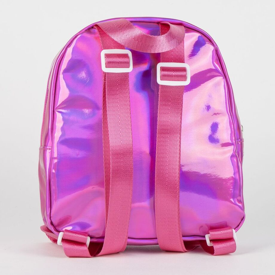 Détail du sac à dos Barbie casual CERDÁ montrant la texture en PU et les finitions résistantes.