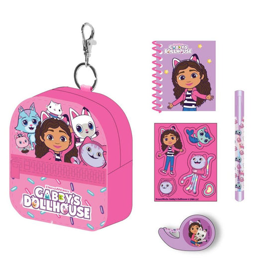 Set papeterie assorti au mini sac à dos Gabbys Doll House CERDÁ, idéal pour ranger stylos, crayons et accessoires scolaires