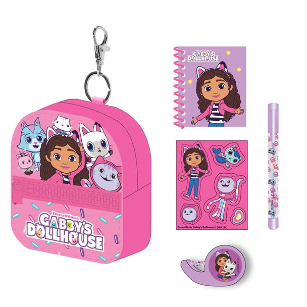Set papeterie assorti au mini sac à dos Gabbys Doll House CERDÁ, idéal pour ranger stylos, crayons et accessoires scolaires