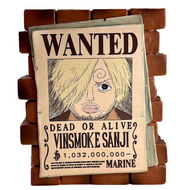 Figurine tirelire Sanji One Piece de 16 cm en plastique par PLASTOY, vue de face avec détails précis et finition soignée.