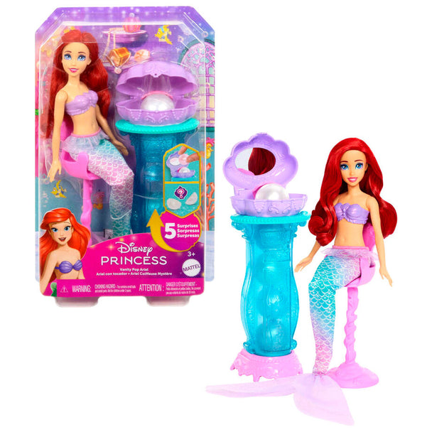 Poupée Ariel La Petite Sirène Disney avec sa coiffeuse pliable ouverte et accessoires visibles
