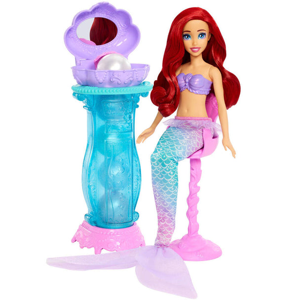 Vue rapprochée de la coiffeuse d'Ariel avec perles contenant des accessoires surprises