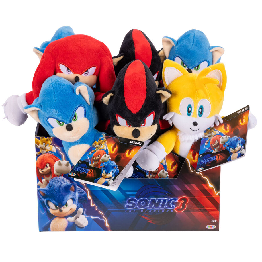 Peluche Sonic 3 The Movie de 23cm vue de face avec détails précis et couleurs vives