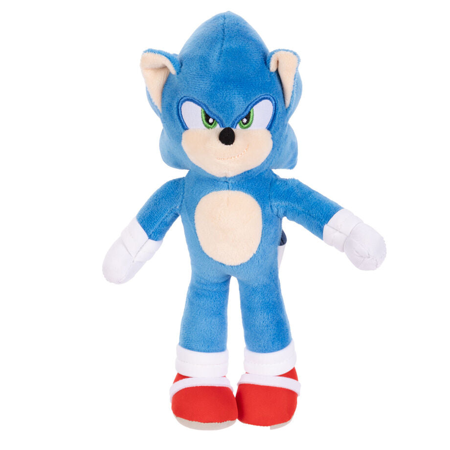 Vue latérale de la peluche Sonic 3 The Movie, mettant en valeur sa silhouette et ses bras
