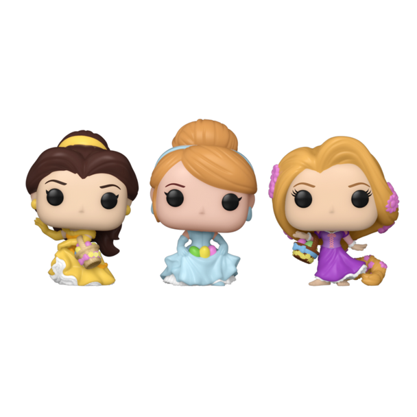 Vue avant du blister Funko Pocket POP avec 3 figurines Disney Princess édition Pâques, emballage coloré et attractif