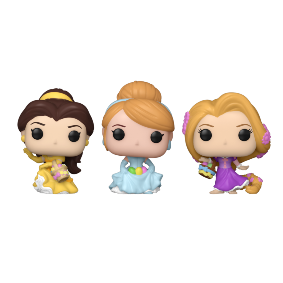 Vue avant du blister Funko Pocket POP avec 3 figurines Disney Princess édition Pâques, emballage coloré et attractif