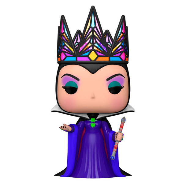 Boîte cadeau officielle Funko contenant la figurine POP de la Reine Maléfique de Blanche-Neige, avec illustrations colorées