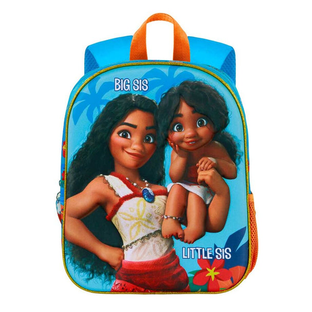 Sac à dos 3D Disney Vaiana Moana Sisters vu de face avec détails colorés et reliefs.