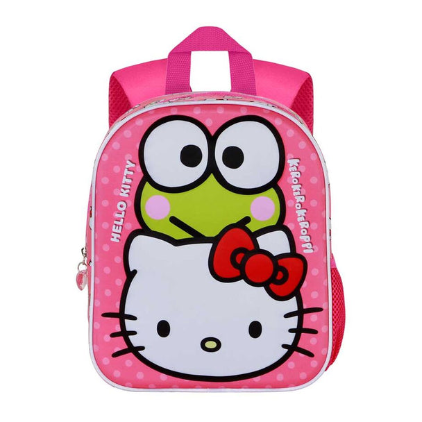 Sac à dos Hello Kitty 3D de face avec design en relief coloré et dimensions compactes.