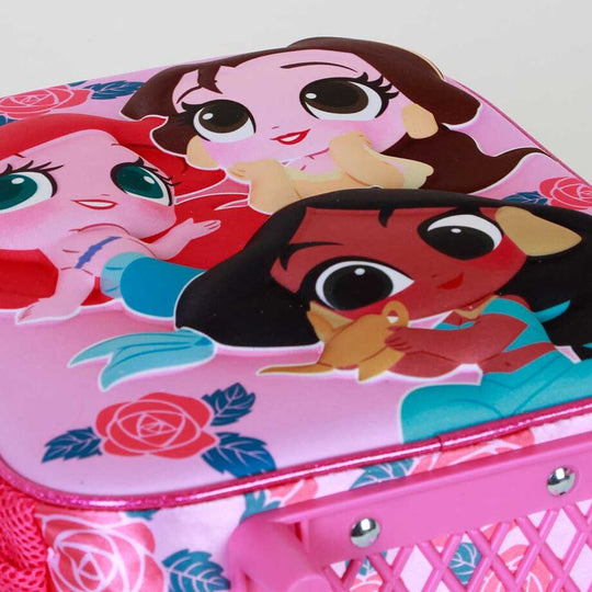 Vue latérale montrant les deux roues robustes du trolley Disney Princess Flowers pour enfants