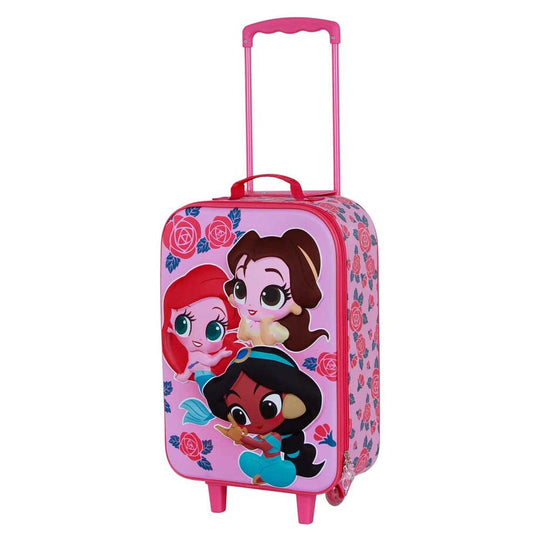 Vue latérale de la valise souple Disney Princess 3D montrant ses dimensions compactes.