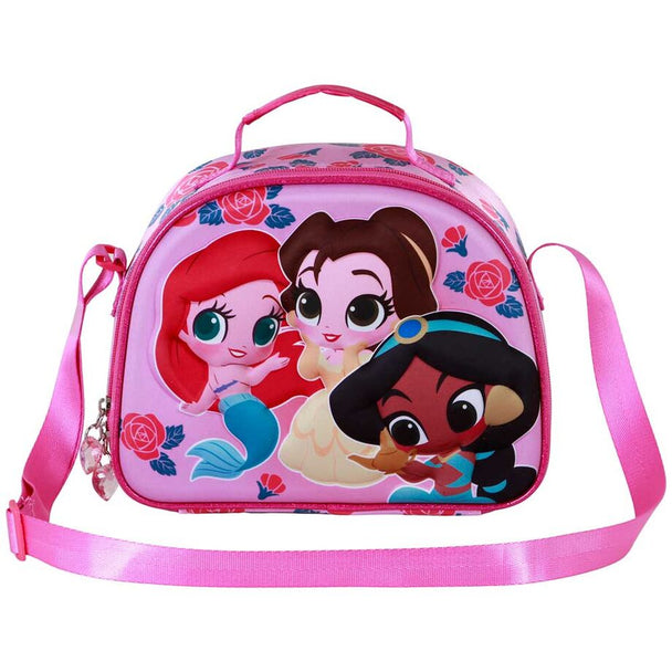 Vue latérale du sac isotherme Disney Princess avec bandoulière réglable et fermeture éclair robuste.