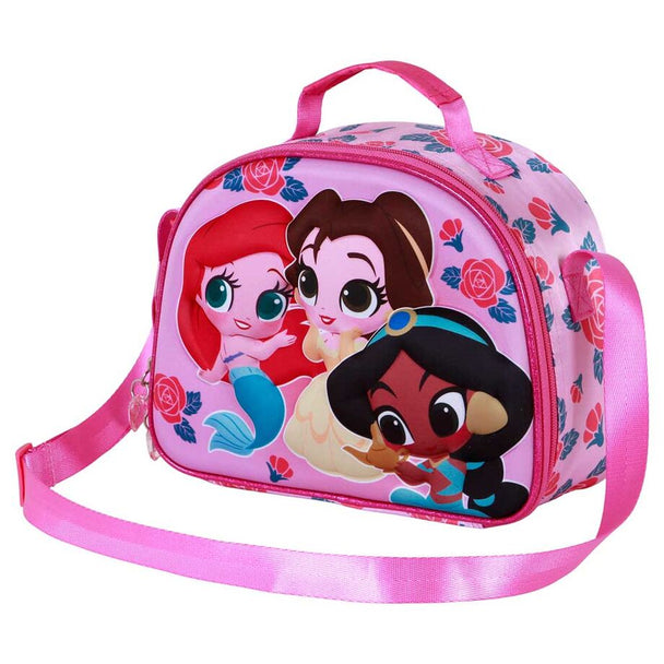 Sac à déjeuner Disney Princess Flowers 3D avec design en relief coloré et motifs floraux visibles sur le devant.