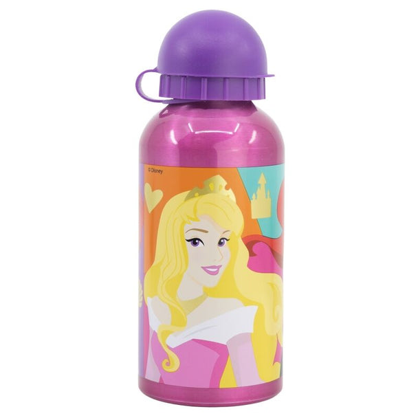 Gourde aluminium Disney Princess 400ml vue de face avec illustrations colorées des princesses