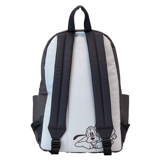 Zoom sur les finitions en métal argenté du sac à dos Loungefly Disney