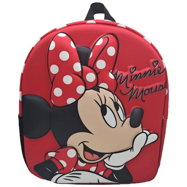 Vue avant du sac à dos Disney Minnie 3D avec design coloré et dimensions 30 cm