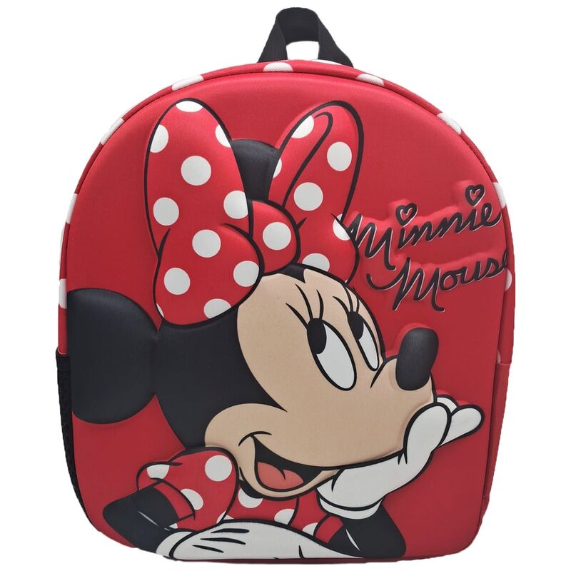Vue avant du sac à dos Disney Minnie 3D avec design coloré et dimensions 30 cm