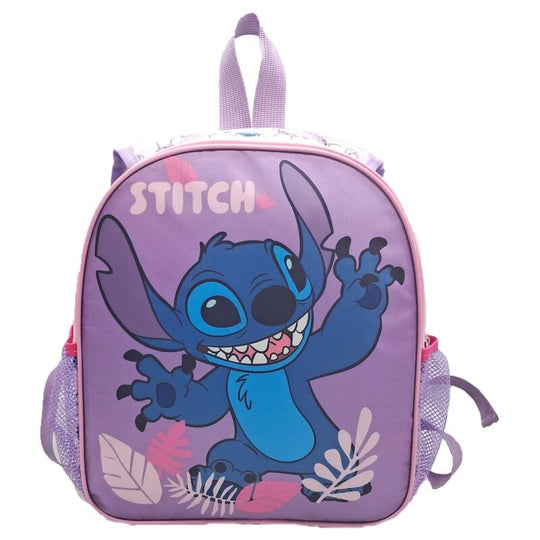 Sac à dos Disney Stitch réversible vu de face avec motif coloré et dimensions 30x26x10 cm
