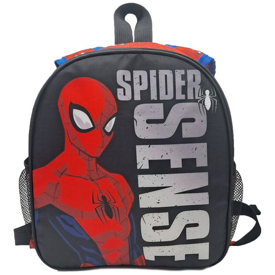 Sac à dos réversible Marvel Spiderman affichant le motif alternatif noir, vue de dos avec bretelles réglables.