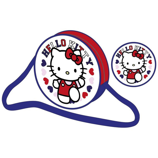 Sac à épaule Hello Kitty SANRIO en tissu rose avec logo emblématique, parfait pour un look tendance et décontracté.