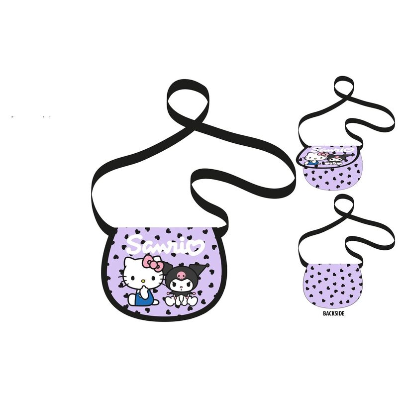 Sac à bandoulière Hello Kitty & Kuromi SANRIO avec fermeture magnétique, vue de face sur fond blanc
