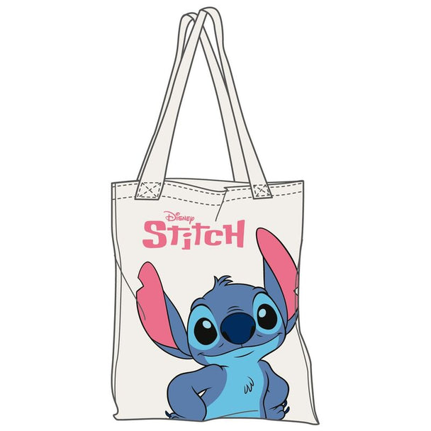 Sac de courses Disney Stitch en coton naturel avec dimensions 41x38,5 cm, parfait pour un usage quotidien.