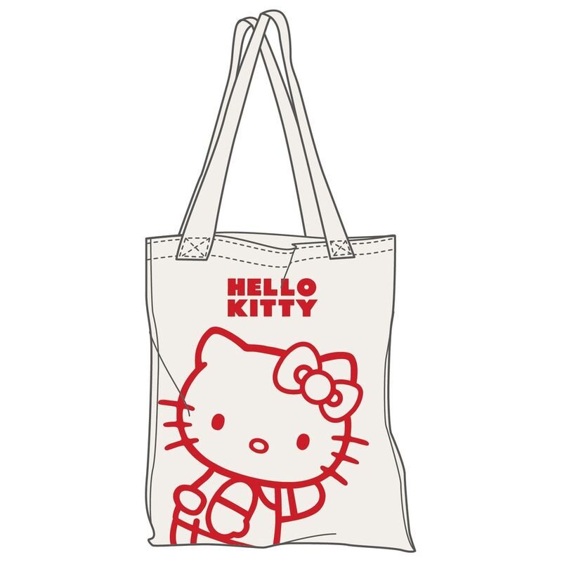 Sac shopping Hello Kitty SANRIO en coton bio, affichant un design adorable du personnage emblématique, parfait pour les fans et les achats quotidiens.