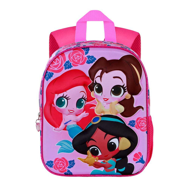 Détail de la poche latérale en filet du sac à dos Disney Princess Flowers 3D pour bouteille