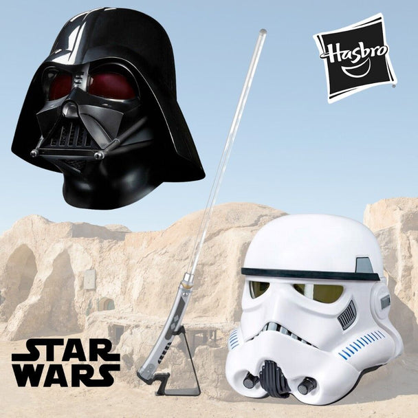 Pack offre Hasbro Star Wars avec figurines et accessoires officiels sur fond blanc, présentant des détails précis et couleurs vives.