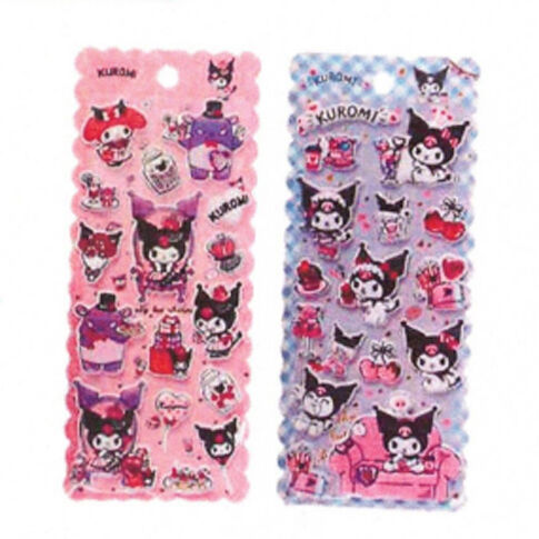 Sticker embossé Hello Kitty et Kuromi assortis sur fond blanc, dimensions 29x20 cm par COMANSI
