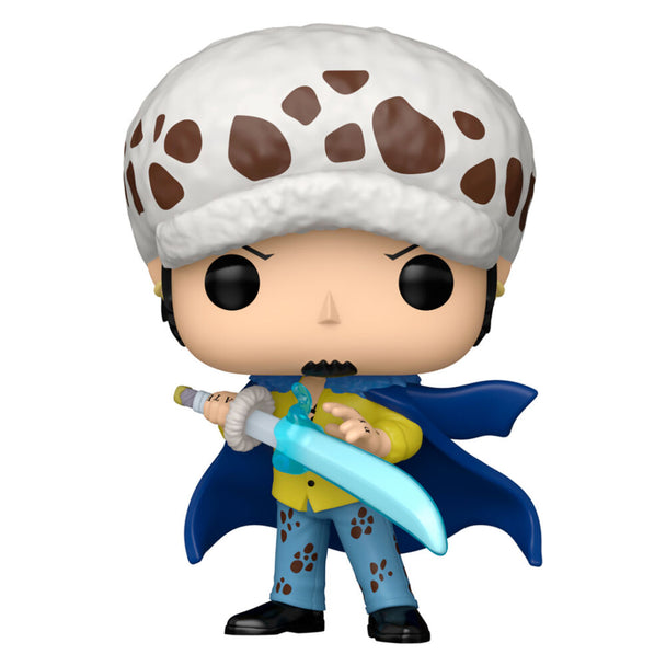 Vue détaillée de la figurine Funko POP Trafalgar Law avec ses couleurs et accessoires fidèles au personnage