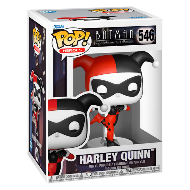 Figurine Funko POP Harley Quinn de Batman The Animated Series en vinyle, hauteur 9 cm, présentée dans sa boîte cadeau officielle.
