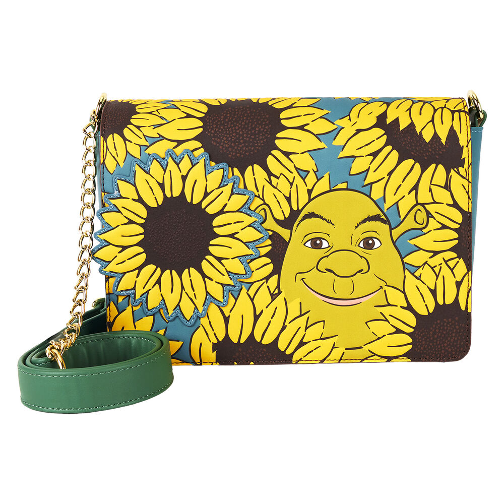 Sac bandoulière Loungefly Shrek Spring Vibes vue de face avec détails imprimés et embossés