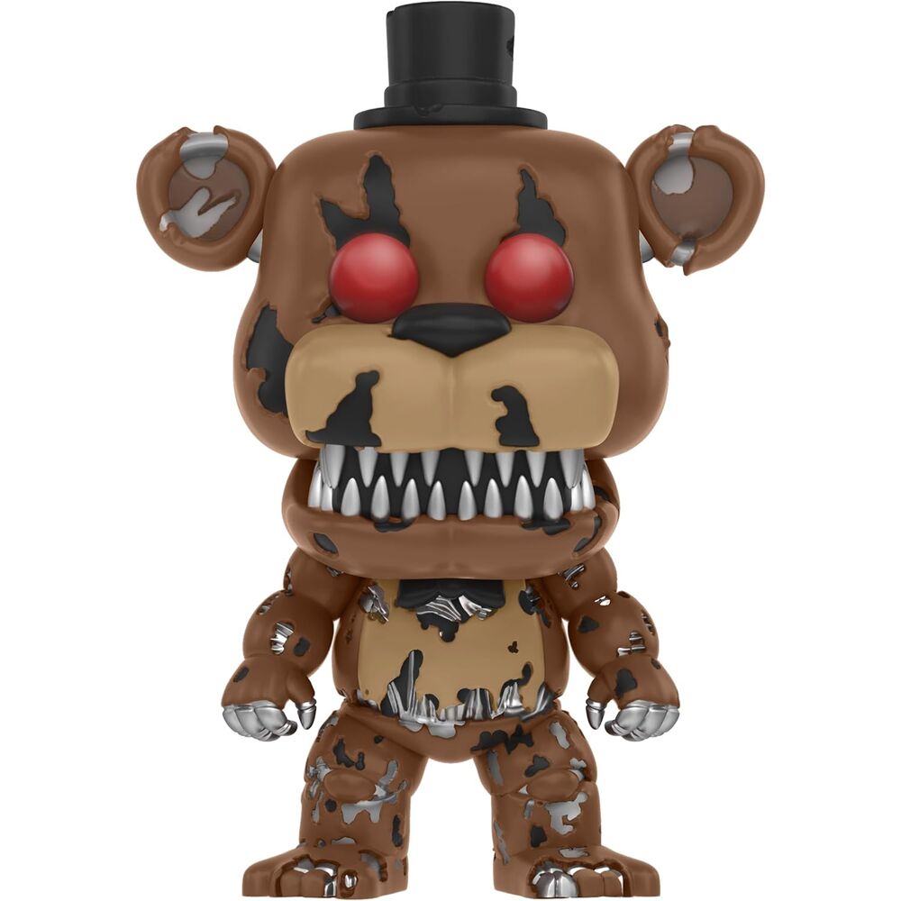 Vue détaillée de la figurine Funko POP Nightmare Freddy, personnage iconique du jeu Five Nights at Freddy's, en vinyle de qualité.