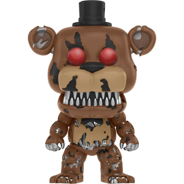 Vue détaillée de la figurine Funko POP Nightmare Freddy, personnage iconique du jeu Five Nights at Freddy's, en vinyle de qualité.