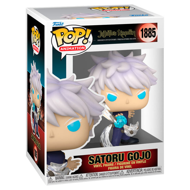 Détail de la figurine Funko POP Satoru Gojo Jujutsu Kaisen, montrant les couleurs et le design précis du personnage.